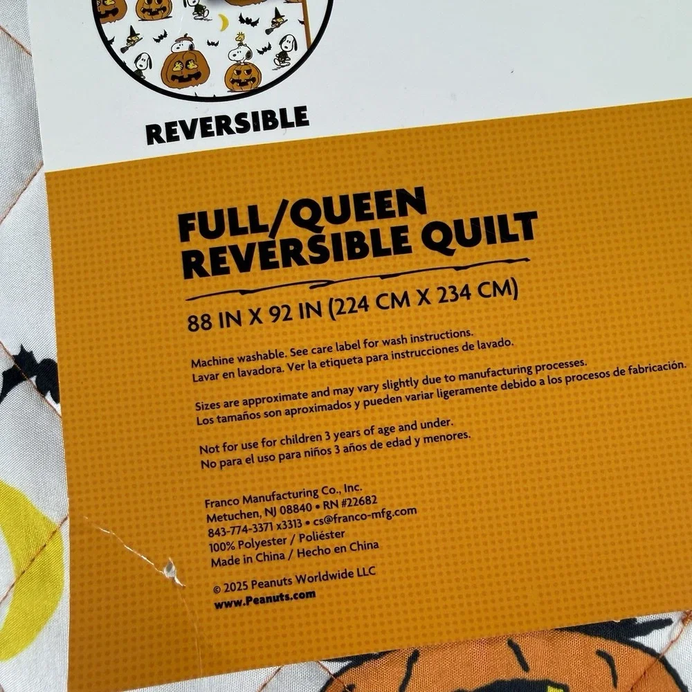 Peanuts Snoopy Woodstock Halloween QUEEN Reversible Quilt Blanket NWT 🎃🦇🕸️🌛